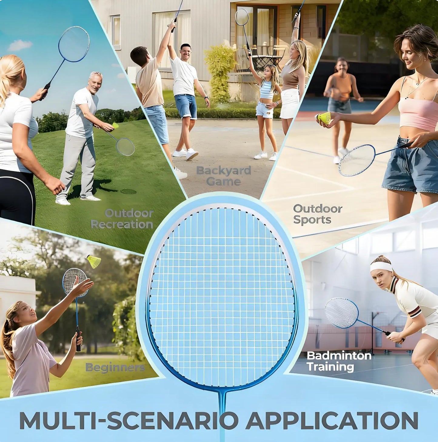 Backyard Badminton Racket Set, Lightweight 2/4 Rackets Kit with Shuttlecocks & Carrying Bag, Outdoor Game for Adults, Families, Kids & Beginners