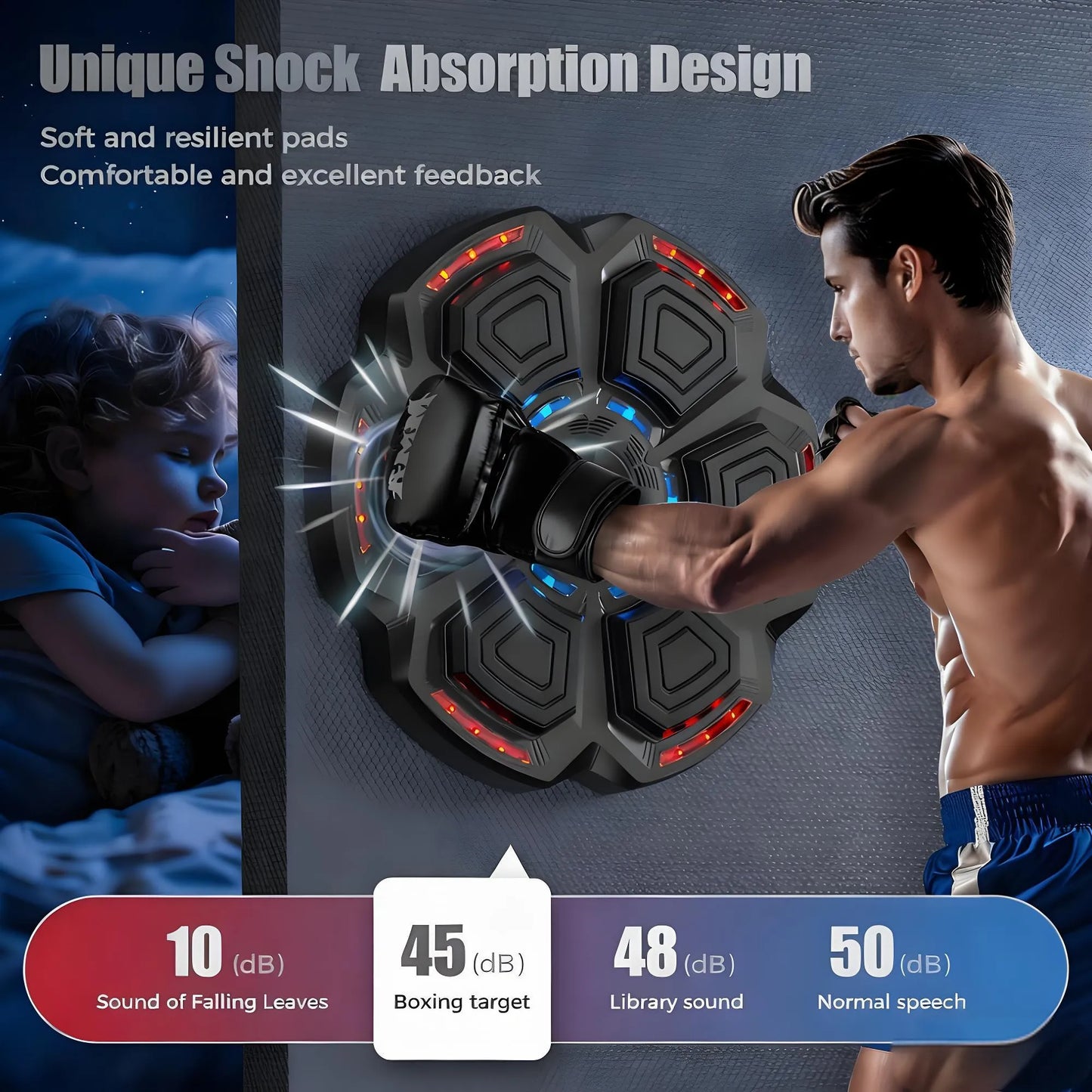 Music Boxing Machine for Adults, Bluetooth Smart Boxing Trainer, Wall-Mounted Punching Target for Kids, Reflex Training Equipment Suitable for Home, Office & Gym, Fun Fitness Gear