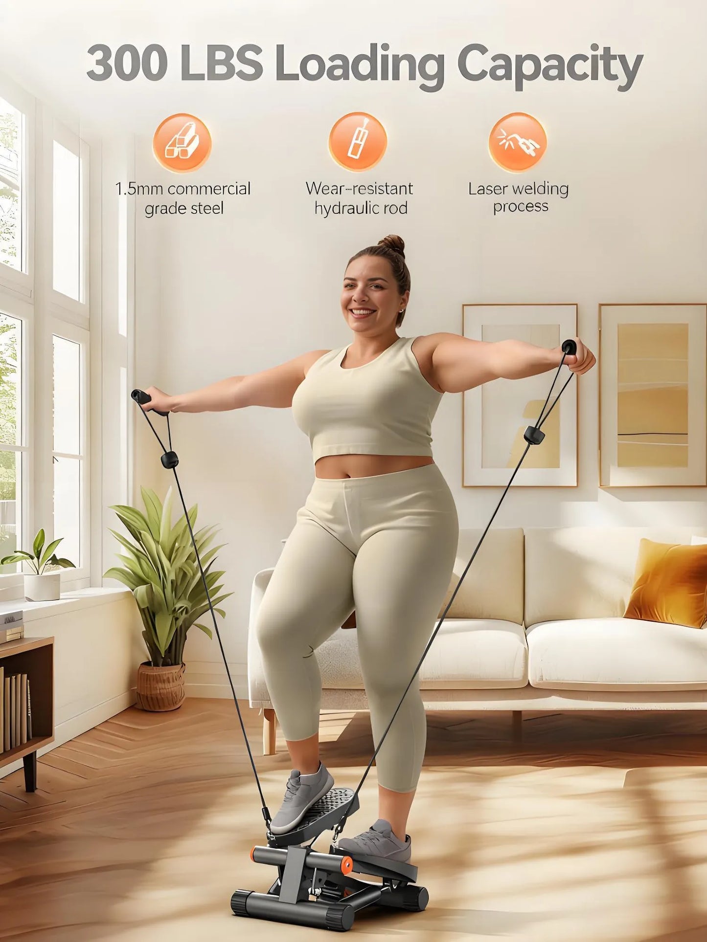 Exercise Stepper, Stair Stepper with Resistance Bands, Mini Hydraulic Fitness Stepper 300LBS Loading Capacity with LCD Monitor
