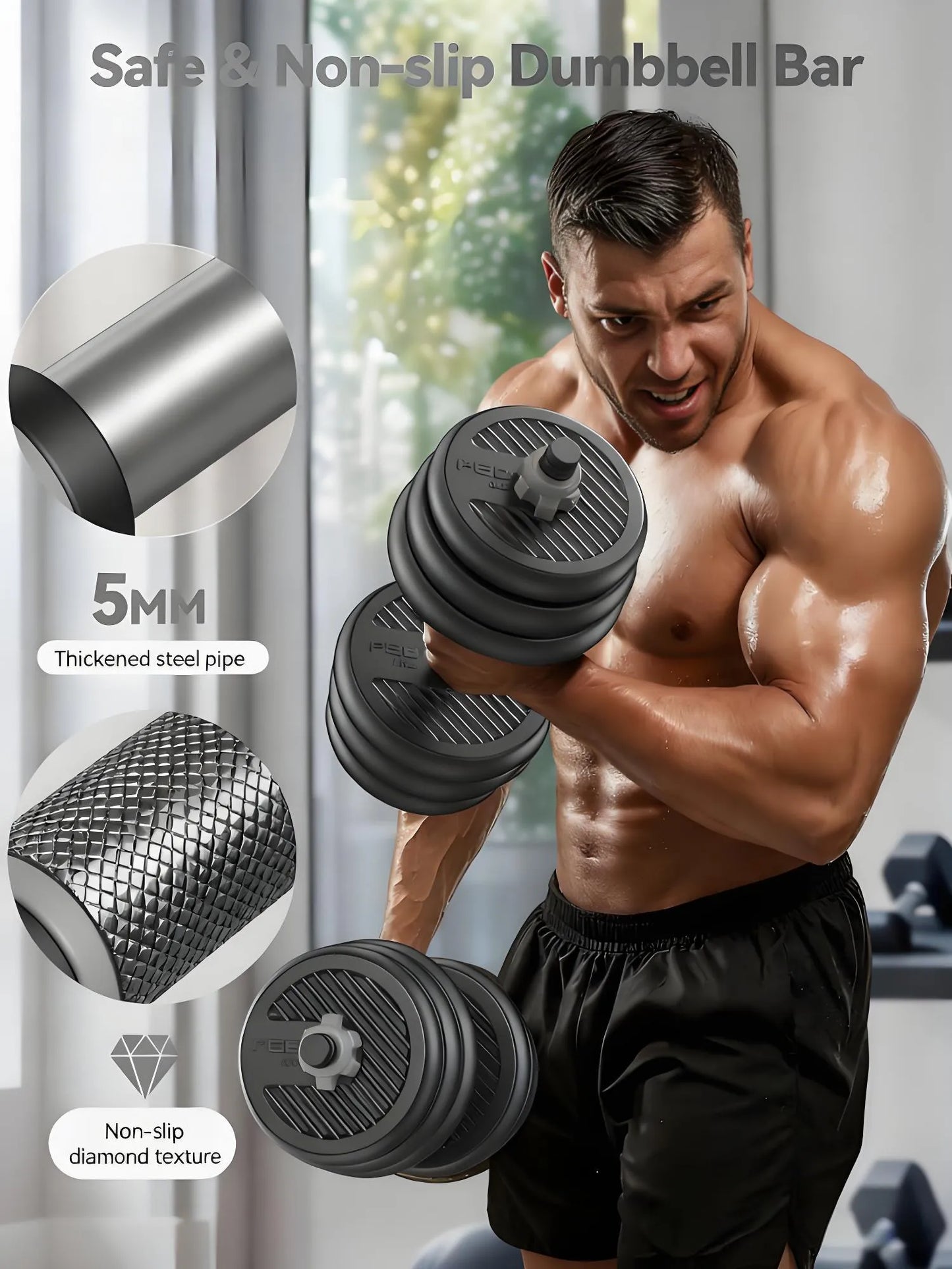 45lbs Connectable Dumbbell Set, 5-in-1 Multifunctional Fitness Equipment - Can Be Used as Barbell, Kettlebell, Push-up Stand, Weight Plate, Suitable for Home Gym, Unisex