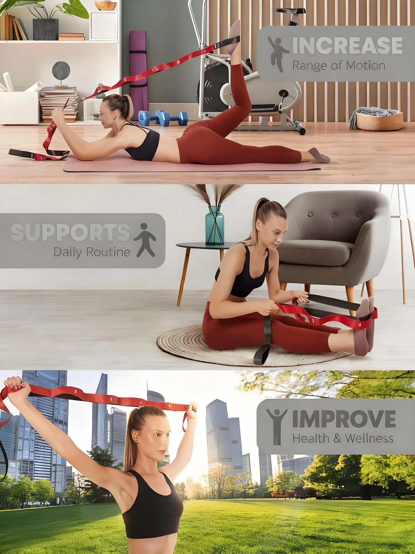 Stretching Strap with Loops - Non-Elastic Stretch Band for Physical Therapy, Yoga Stretching Equipment, Exercise Band for Flexibility, Fascia & Hamstring & Leg Stretcher Belt