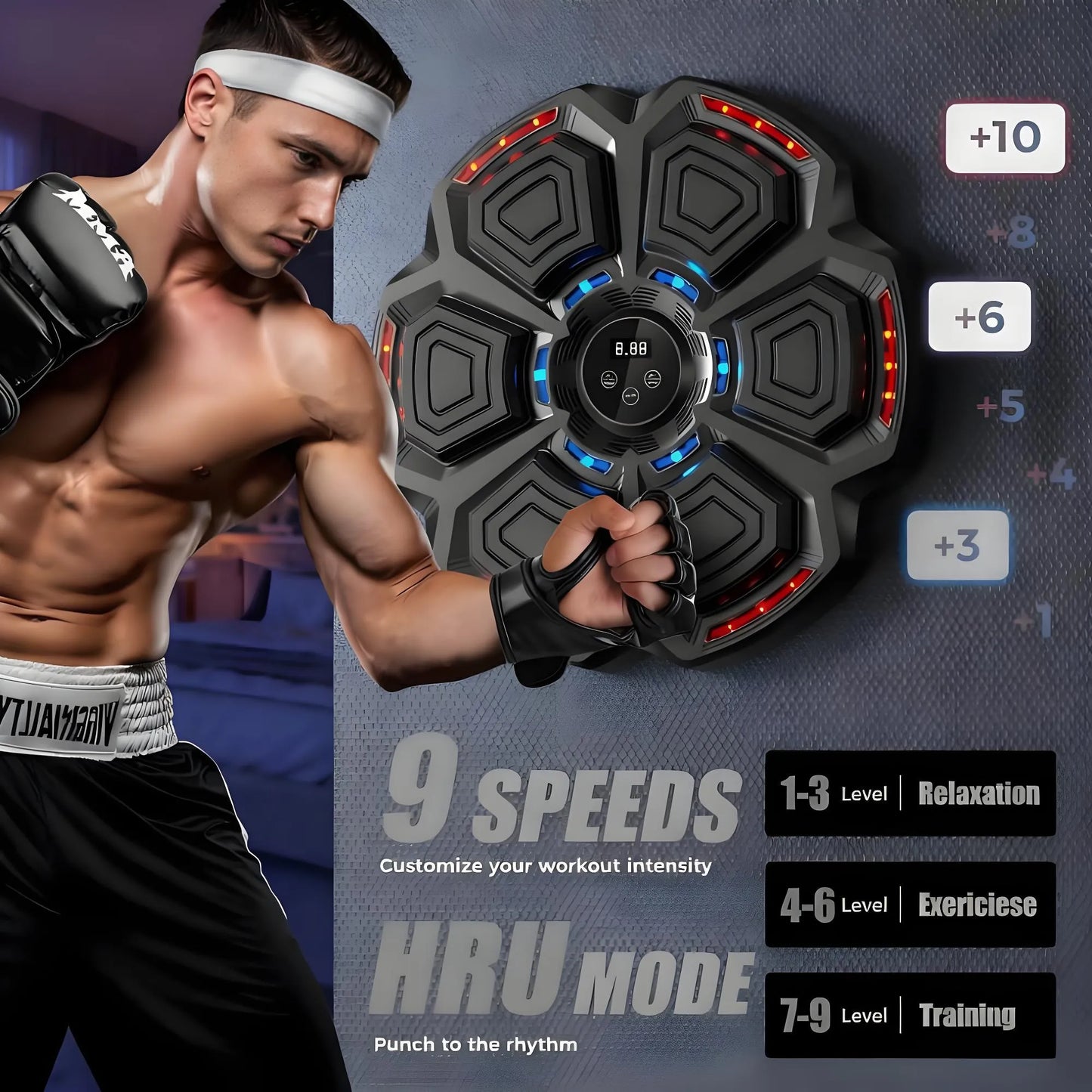 Music Boxing Machine for Adults, Bluetooth Smart Boxing Trainer, Wall-Mounted Punching Target for Kids, Reflex Training Equipment Suitable for Home, Office & Gym, Fun Fitness Gear
