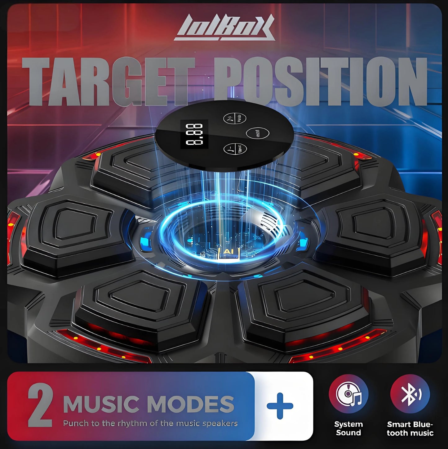 Music Boxing Machine for Adults, Bluetooth Smart Boxing Trainer, Wall-Mounted Punching Target for Kids, Reflex Training Equipment Suitable for Home, Office & Gym, Fun Fitness Gear