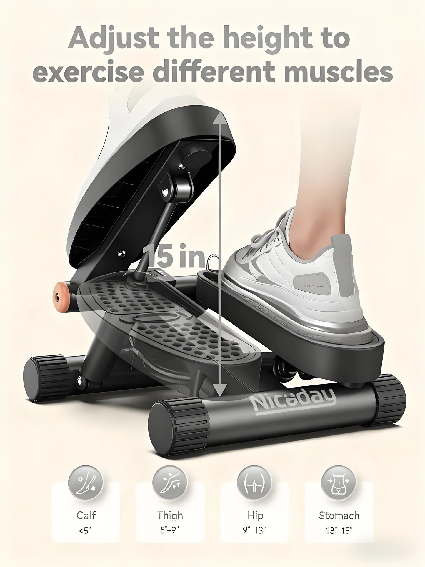 Exercise Stepper, Stair Stepper with Resistance Bands, Mini Hydraulic Fitness Stepper 300LBS Loading Capacity with LCD Monitor