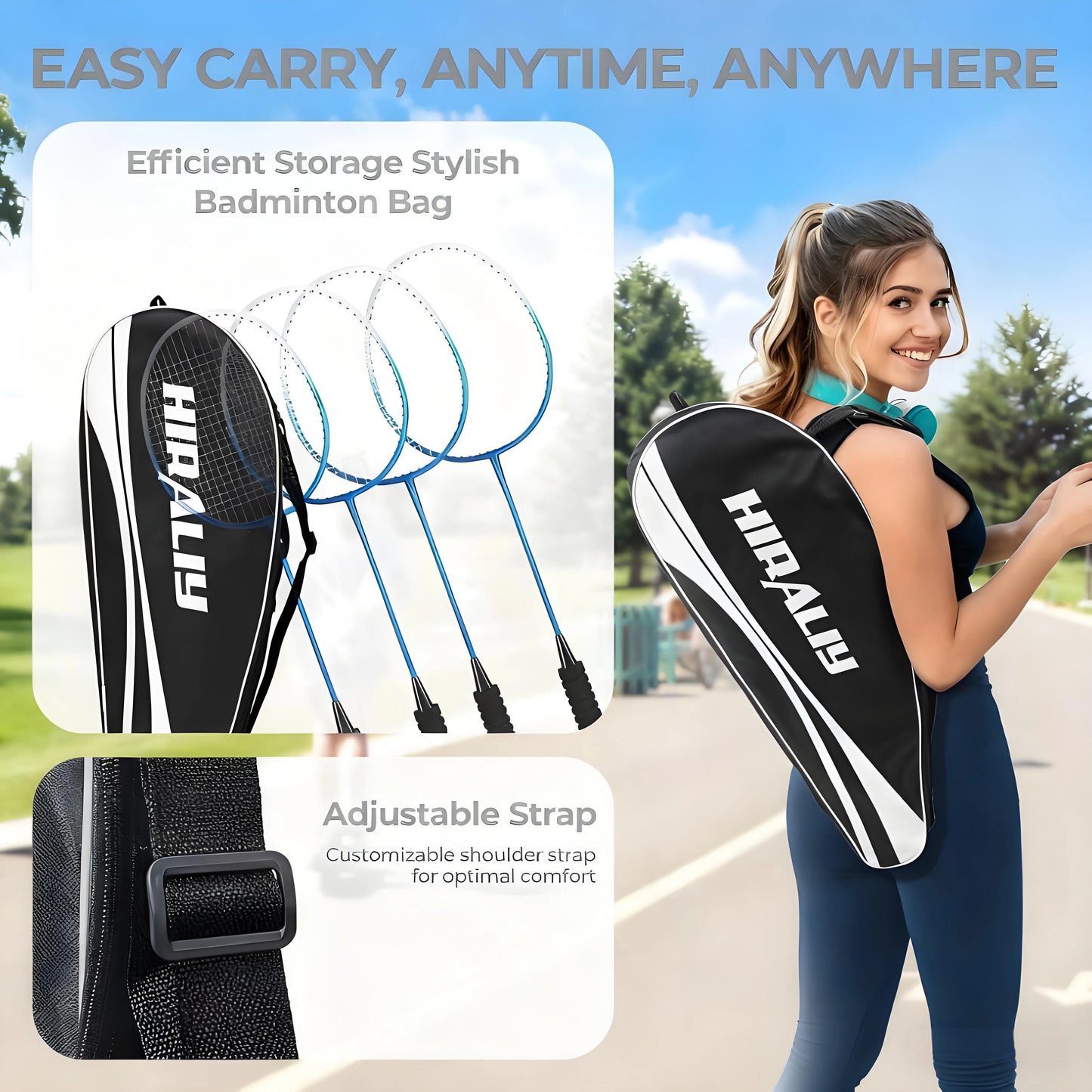 Backyard Badminton Racket Set, Lightweight 2/4 Rackets Kit with Shuttlecocks & Carrying Bag, Outdoor Game for Adults, Families, Kids & Beginners