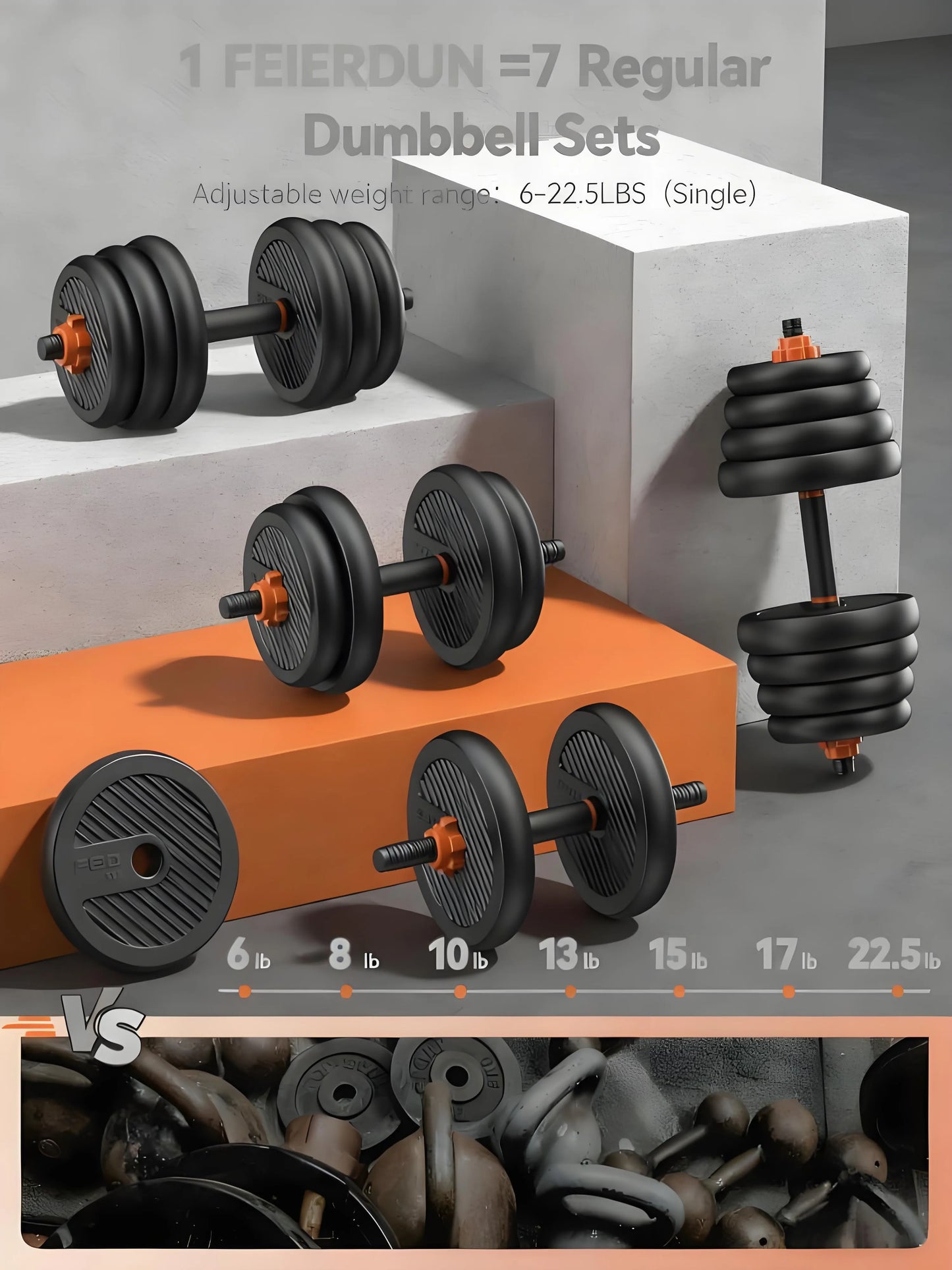 45lbs Connectable Dumbbell Set, 5-in-1 Multifunctional Fitness Equipment - Can Be Used as Barbell, Kettlebell, Push-up Stand, Weight Plate, Suitable for Home Gym, Unisex