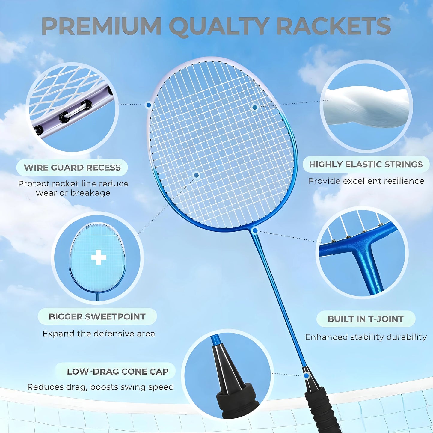 Backyard Badminton Racket Set, Lightweight 2/4 Rackets Kit with Shuttlecocks & Carrying Bag, Outdoor Game for Adults, Families, Kids & Beginners