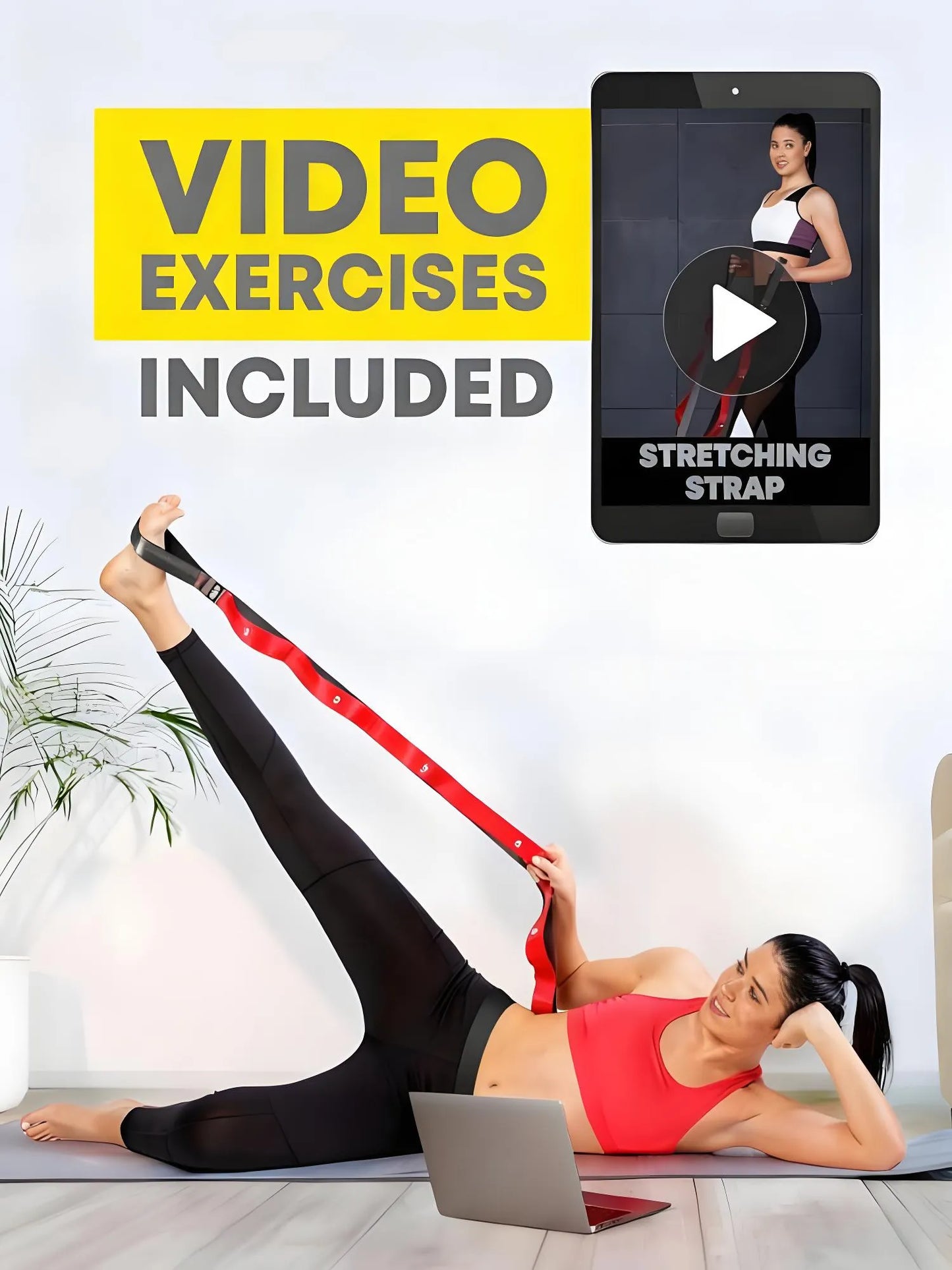 Stretching Strap with Loops - Non-Elastic Stretch Band for Physical Therapy, Yoga Stretching Equipment, Exercise Band for Flexibility, Fascia & Hamstring & Leg Stretcher Belt