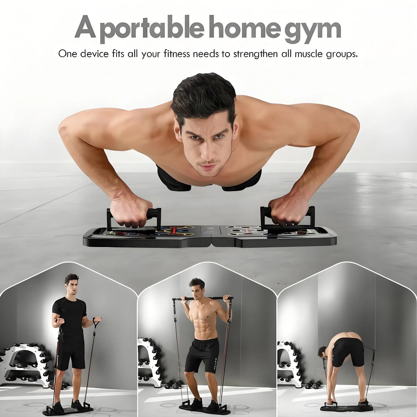 Portable Home Gym Push Up Board Kit - 20pcs Fitness Accessories with Pilates Bar, Resistance Bands & Ab Roller Wheel, Full Body Workout Equipment for Home Use
