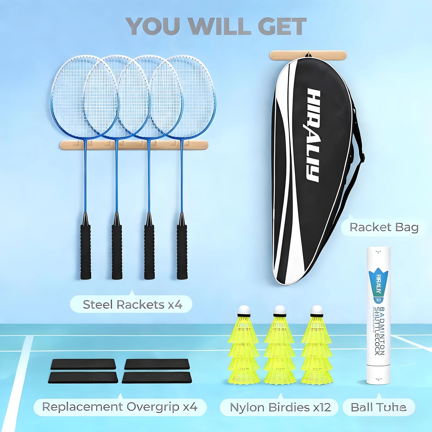 Backyard Badminton Racket Set, Lightweight 2/4 Rackets Kit with Shuttlecocks & Carrying Bag, Outdoor Game for Adults, Families, Kids & Beginners