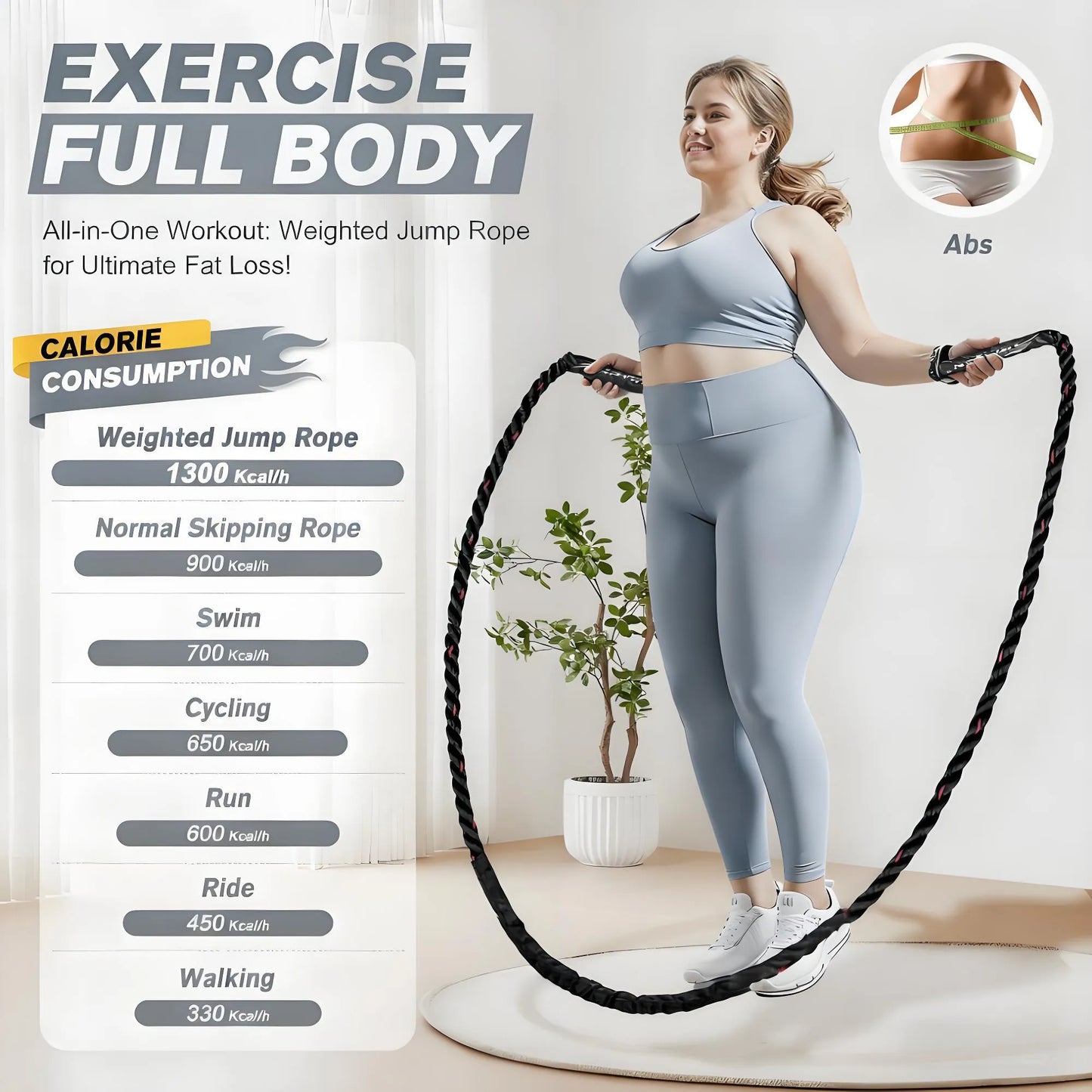 Weighted Jump Rope for Men & Women, 2.8lb/3.8lb/5lb Heavy Skipping Rope, Home Workout Jumprope for Adults, Total Body Exercise Equipment for Strength Building & Muscle Toning