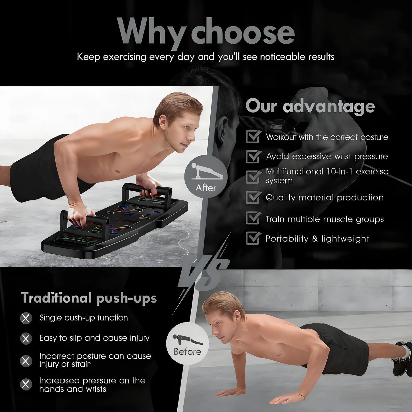 Portable Home Gym Push Up Board Kit - 20pcs Fitness Accessories with Pilates Bar, Resistance Bands & Ab Roller Wheel, Full Body Workout Equipment for Home Use