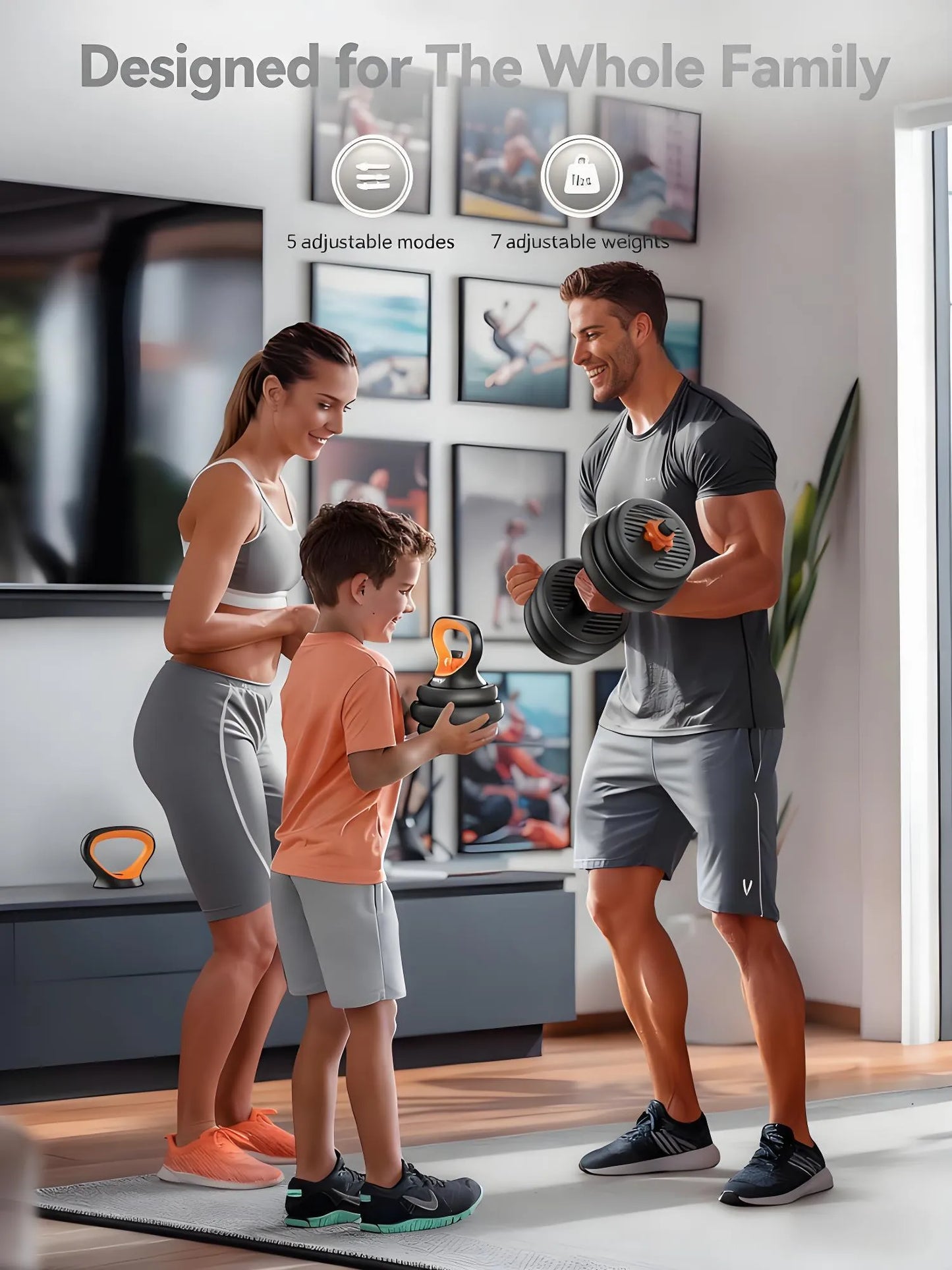 45lbs Connectable Dumbbell Set, 5-in-1 Multifunctional Fitness Equipment - Can Be Used as Barbell, Kettlebell, Push-up Stand, Weight Plate, Suitable for Home Gym, Unisex