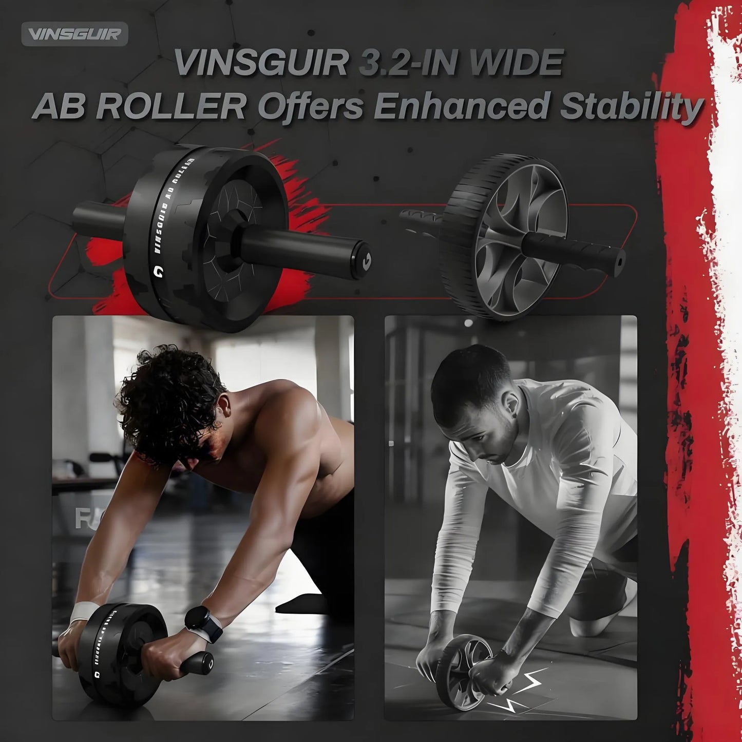 Ab Roller Wheel - Home Gym Core Workout Equipment with Knee Pad, Full-Body Strength Training Abdominal Wheel