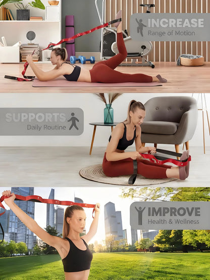 Stretching Strap with Loops - Non-Elastic Stretch Band for Physical Therapy, Yoga Stretching Equipment, Exercise Band for Flexibility, Fascia & Hamstring & Leg Stretcher Belt