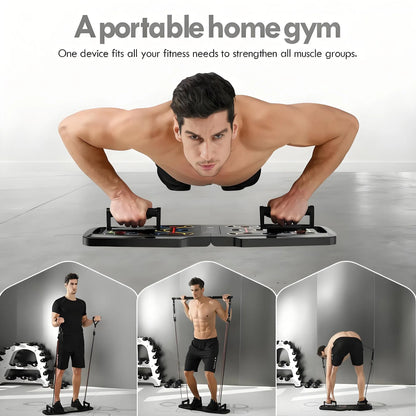 Portable Home Gym Push Up Board Kit - 20pcs Fitness Accessories with Pilates Bar, Resistance Bands & Ab Roller Wheel, Full Body Workout Equipment for Home Use