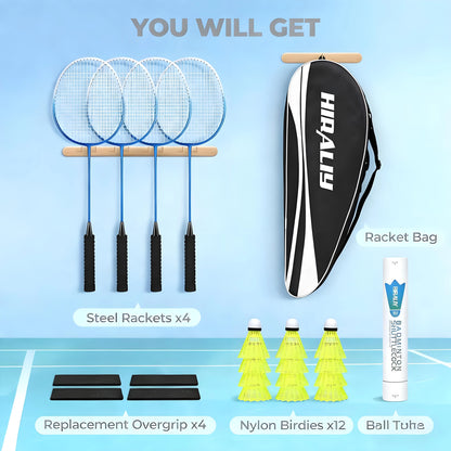 Backyard Badminton Racket Set, Lightweight 2/4 Rackets Kit with Shuttlecocks & Carrying Bag, Outdoor Game for Adults, Families, Kids & Beginners
