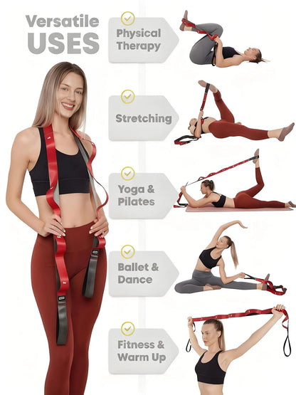Stretching Strap with Loops - Non-Elastic Stretch Band for Physical Therapy, Yoga Stretching Equipment, Exercise Band for Flexibility, Fascia & Hamstring & Leg Stretcher Belt