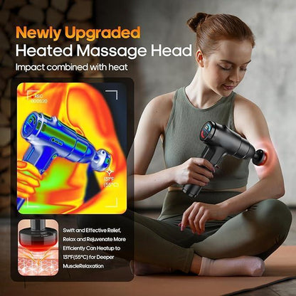 Massage Gun with Heat & 7 Heads, Deep Tissue Neck & Back Massager, Silent Muscle Percussion for Pain Relief – Birthday Gift for Men & Women