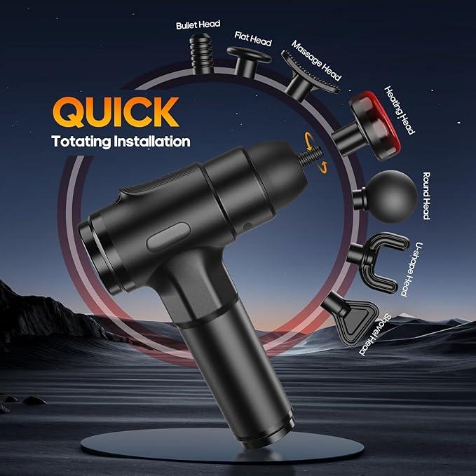 Massage Gun with Heat & 7 Heads, Deep Tissue Neck & Back Massager, Silent Muscle Percussion for Pain Relief – Birthday Gift for Men & Women