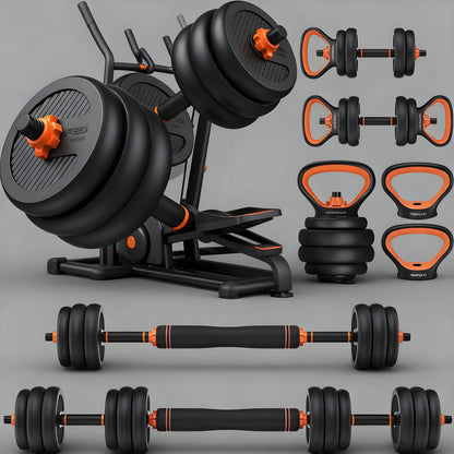 45lbs Connectable Dumbbell Set, 5-in-1 Multifunctional Fitness Equipment - Can Be Used as Barbell, Kettlebell, Push-up Stand, Weight Plate, Suitable for Home Gym, Unisex