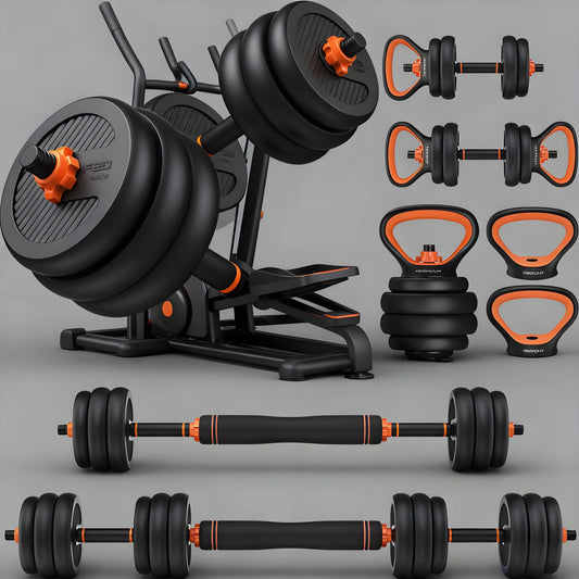 45lbs Connectable Dumbbell Set, 5-in-1 Multifunctional Fitness Equipment - Can Be Used as Barbell, Kettlebell, Push-up Stand, Weight Plate, Suitable for Home Gym, Unisex
